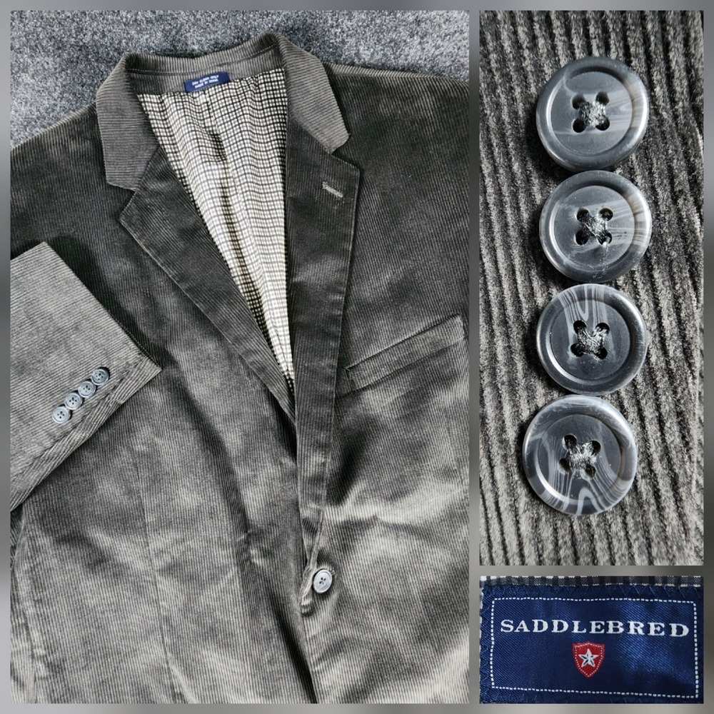 Saddlebred Corduroy Sport Coat Mens 48L Dark Gray Two Button Blazer Jacket